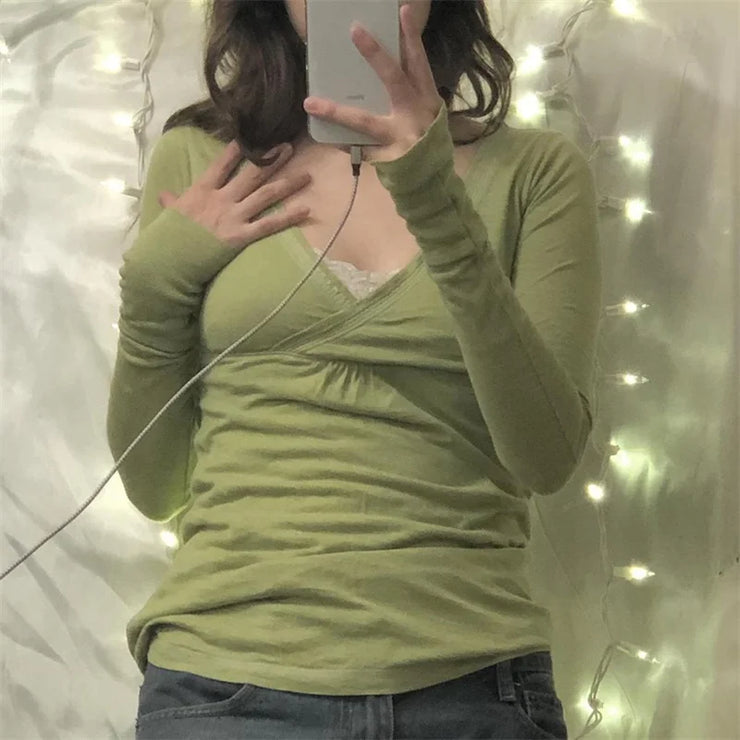 V Neck Long Sleeve T Shirt