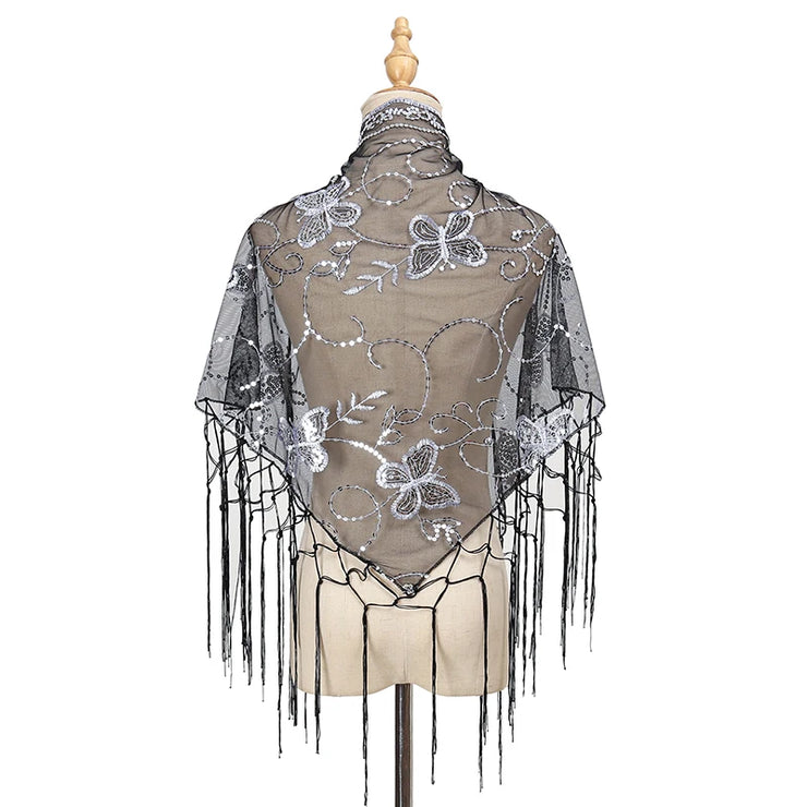 Elegant Sequins Triangle Scarf Fashion Lace Tassel Shawls GlitterLady Cape Wraps Pure Color Wedding Party Evening Dresses Shawls