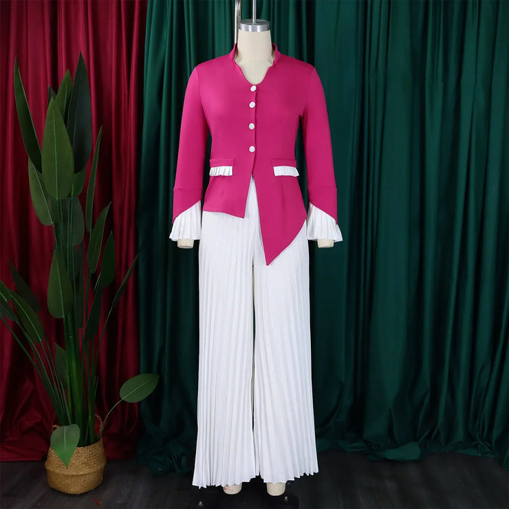 Women's Set Full Flare Sleeve Button Blazer Shirt