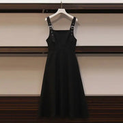Women Sets Simple Solid Puff Sleeve Shirts Elegant Mid-calf Black Dress Spring Autumn Fashion 2 Pecs Ladies Hot Sale Ins Design