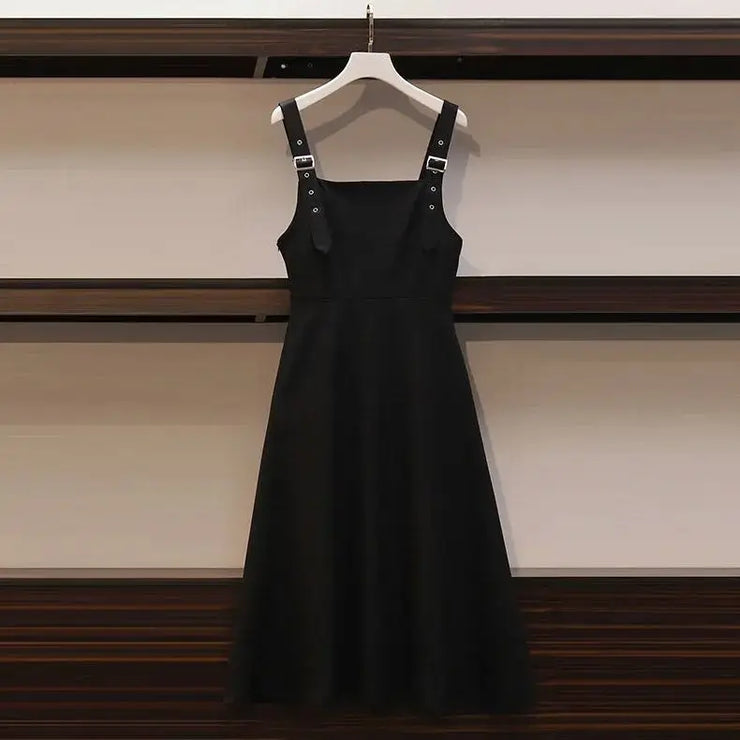 Women Sets Simple Solid Puff Sleeve Shirts Elegant Mid-calf Black Dress Spring Autumn Fashion 2 Pecs Ladies Hot Sale Ins Design