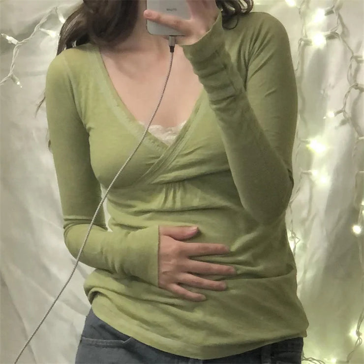 V Neck Long Sleeve T Shirt