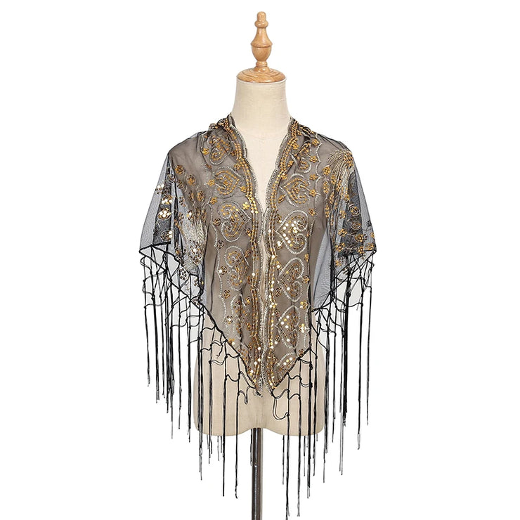 Elegant Sequins Triangle Scarf Fashion Lace Tassel Shawls GlitterLady Cape Wraps Pure Color Wedding Party Evening Dresses Shawls