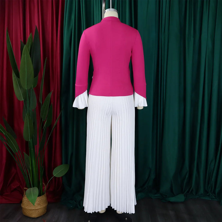 Women's Set Full Flare Sleeve Button Blazer Shirt