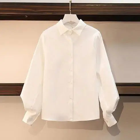 Women Sets Simple Solid Puff Sleeve Shirts Elegant Mid-calf Black Dress Spring Autumn Fashion 2 Pecs Ladies Hot Sale Ins Design