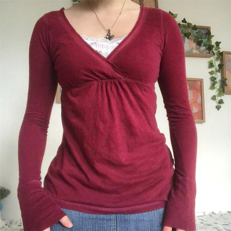 V Neck Long Sleeve T Shirt