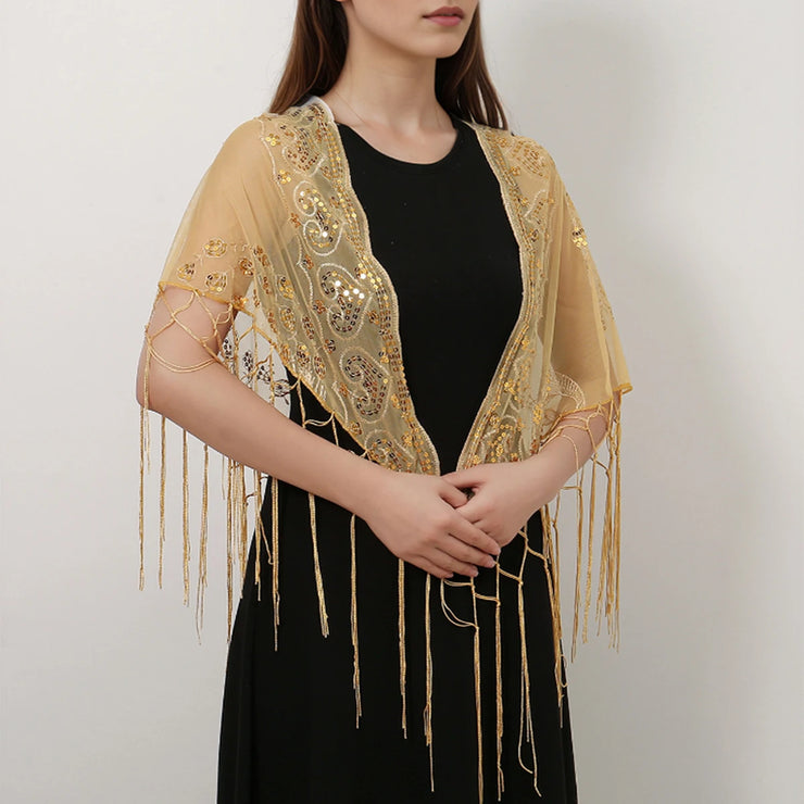 Elegant Sequins Triangle Scarf Fashion Lace Tassel Shawls GlitterLady Cape Wraps Pure Color Wedding Party Evening Dresses Shawls