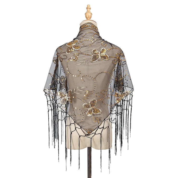 Elegant Sequins Triangle Scarf Fashion Lace Tassel Shawls GlitterLady Cape Wraps Pure Color Wedding Party Evening Dresses Shawls