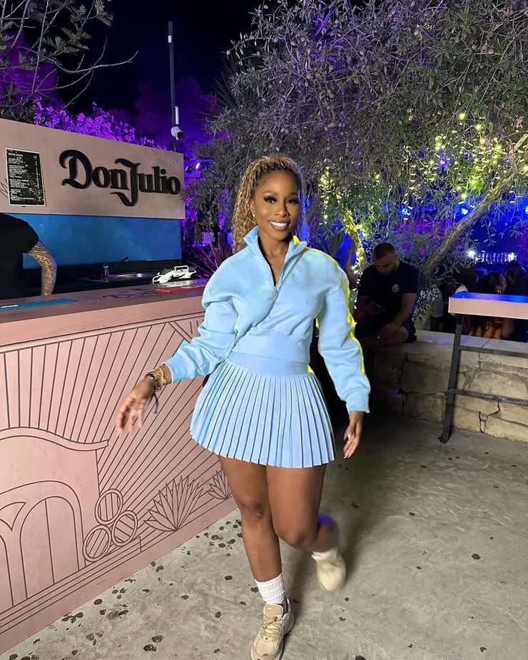 Fashion Sport Women's Set Pleated Mini Skirt and Long Sleeve Sweatshirt Top 2024 Street Two 2 Piece Dress Sets Outfits