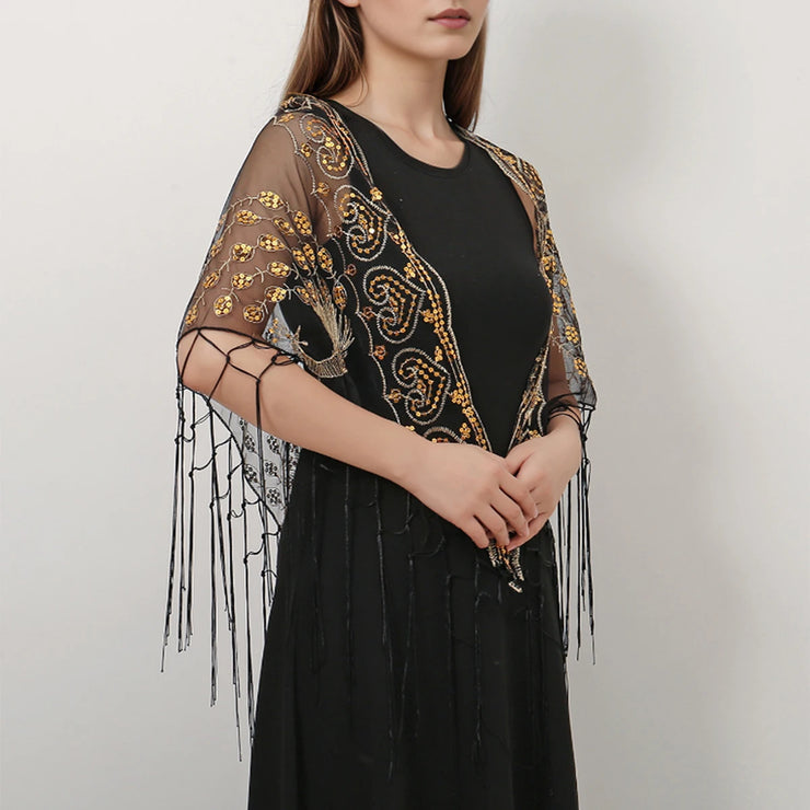 Elegant Sequins Triangle Scarf Fashion Lace Tassel Shawls GlitterLady Cape Wraps Pure Color Wedding Party Evening Dresses Shawls