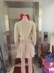 Fashion Sport Women's Set Pleated Mini Skirt and Long Sleeve Sweatshirt Top 2024 Street Two 2 Piece Dress Sets Outfits