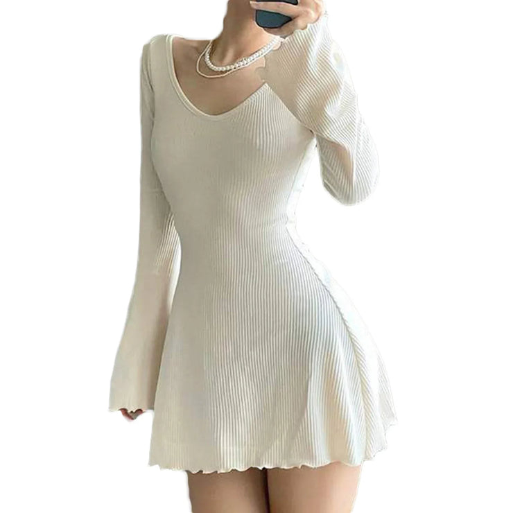 Women Sexy Black Solid Color A-Line Short Dress