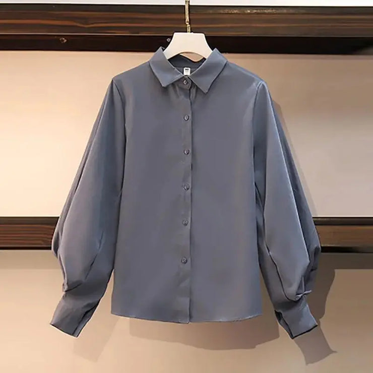Women Sets Simple Solid Puff Sleeve Shirts Elegant Mid-calf Black Dress Spring Autumn Fashion 2 Pecs Ladies Hot Sale Ins Design