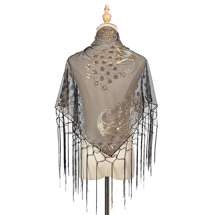 Elegant Sequins Triangle Scarf Fashion Lace Tassel Shawls GlitterLady Cape Wraps Pure Color Wedding Party Evening Dresses Shawls