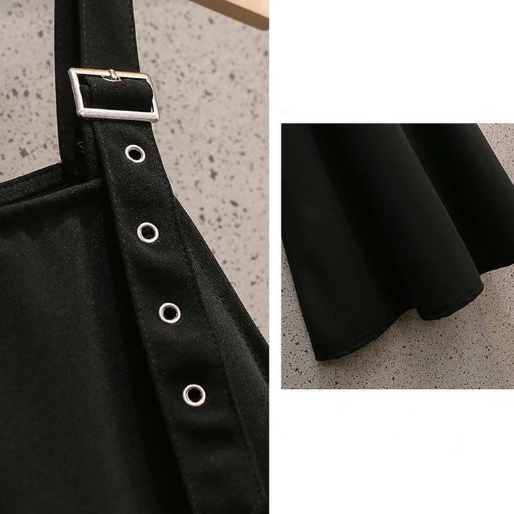 Women Sets Simple Solid Puff Sleeve Shirts Elegant Mid-calf Black Dress Spring Autumn Fashion 2 Pecs Ladies Hot Sale Ins Design