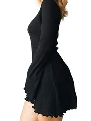 Women Sexy Black Solid Color A-Line Short Dress