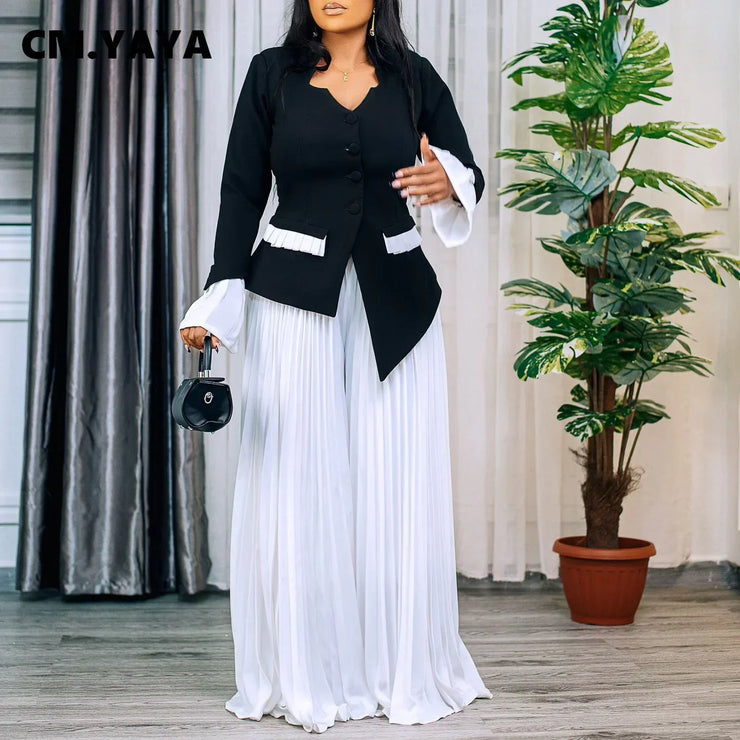 Women's Set Full Flare Sleeve Button Blazer Shirt