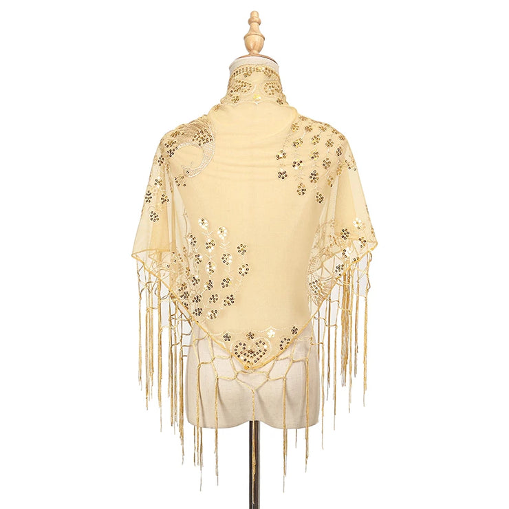 Elegant Sequins Triangle Scarf Fashion Lace Tassel Shawls GlitterLady Cape Wraps Pure Color Wedding Party Evening Dresses Shawls