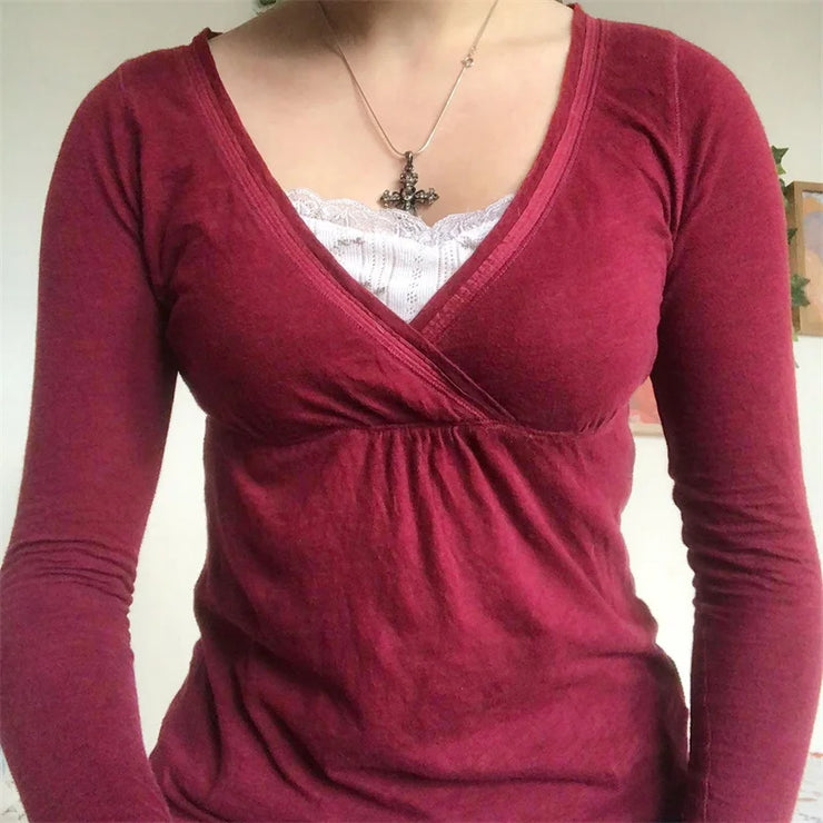 V Neck Long Sleeve T Shirt