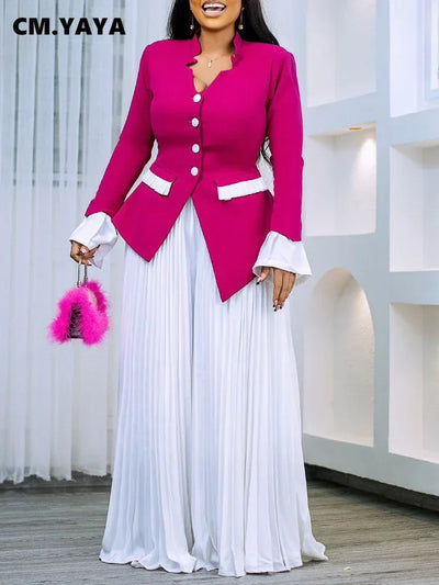 Women's Set Full Flare Sleeve Button Blazer Shirt
