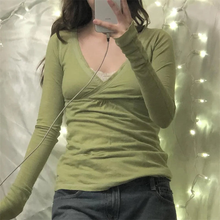 V Neck Long Sleeve T Shirt