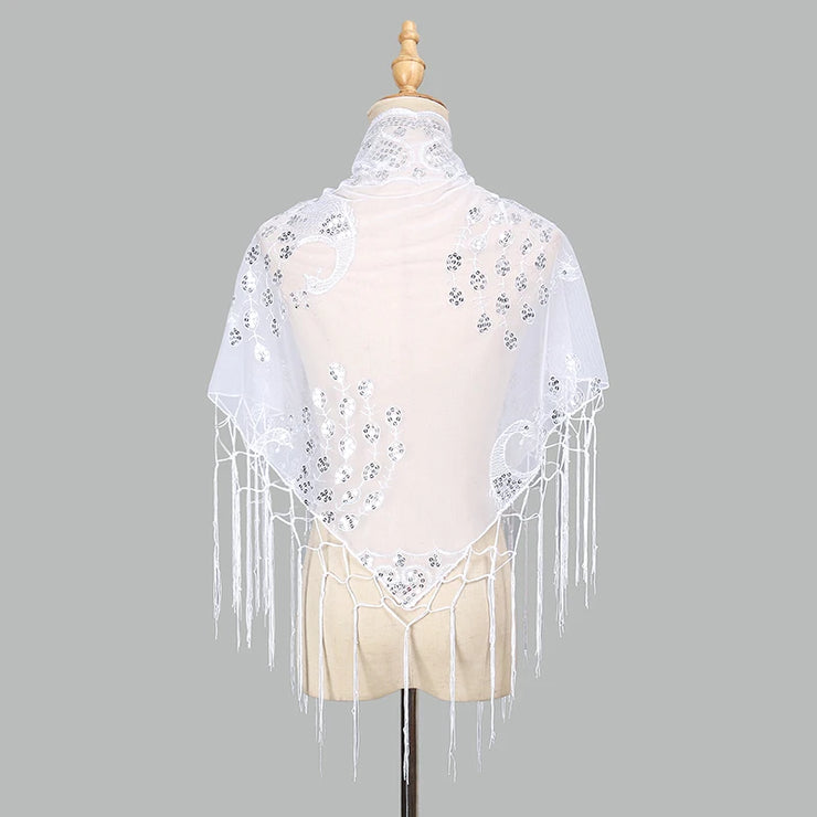 Elegant Sequins Triangle Scarf Fashion Lace Tassel Shawls GlitterLady Cape Wraps Pure Color Wedding Party Evening Dresses Shawls