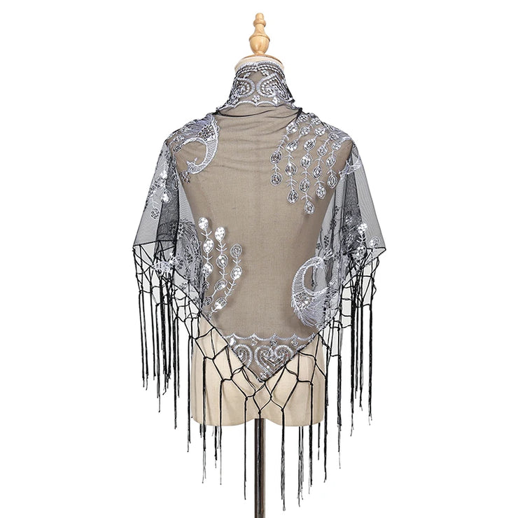 Elegant Sequins Triangle Scarf Fashion Lace Tassel Shawls GlitterLady Cape Wraps Pure Color Wedding Party Evening Dresses Shawls