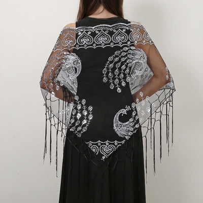Elegant Sequins Triangle Scarf Fashion Lace Tassel Shawls GlitterLady Cape Wraps Pure Color Wedding Party Evening Dresses Shawls