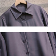 Women Sets Simple Solid Puff Sleeve Shirts Elegant Mid-calf Black Dress Spring Autumn Fashion 2 Pecs Ladies Hot Sale Ins Design