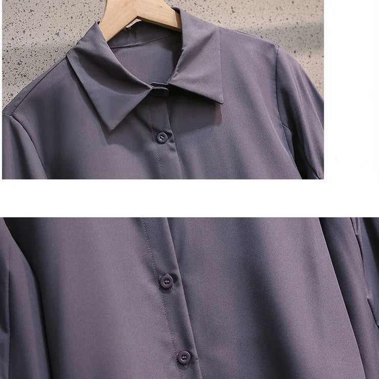 Women Sets Simple Solid Puff Sleeve Shirts Elegant Mid-calf Black Dress Spring Autumn Fashion 2 Pecs Ladies Hot Sale Ins Design