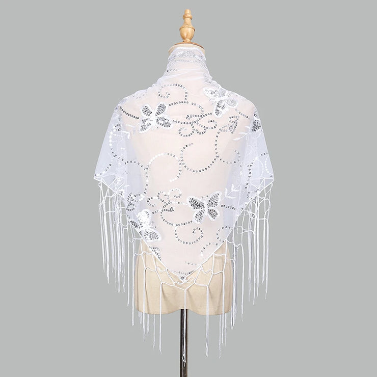 Elegant Sequins Triangle Scarf Fashion Lace Tassel Shawls GlitterLady Cape Wraps Pure Color Wedding Party Evening Dresses Shawls